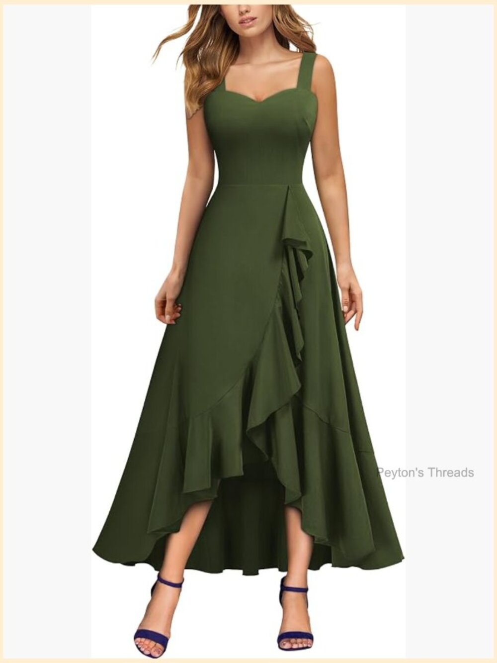 Casual V-Neck Ruffle Split Flowy A-Line Midi Cocktail Dress - Picture 1 of 7